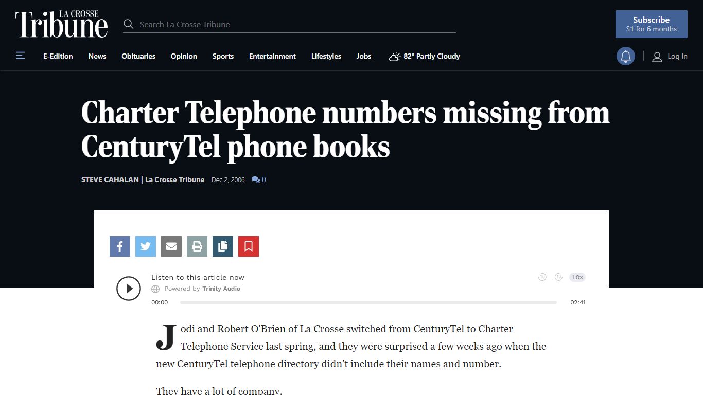 Charter Telephone numbers missing from CenturyTel phone books