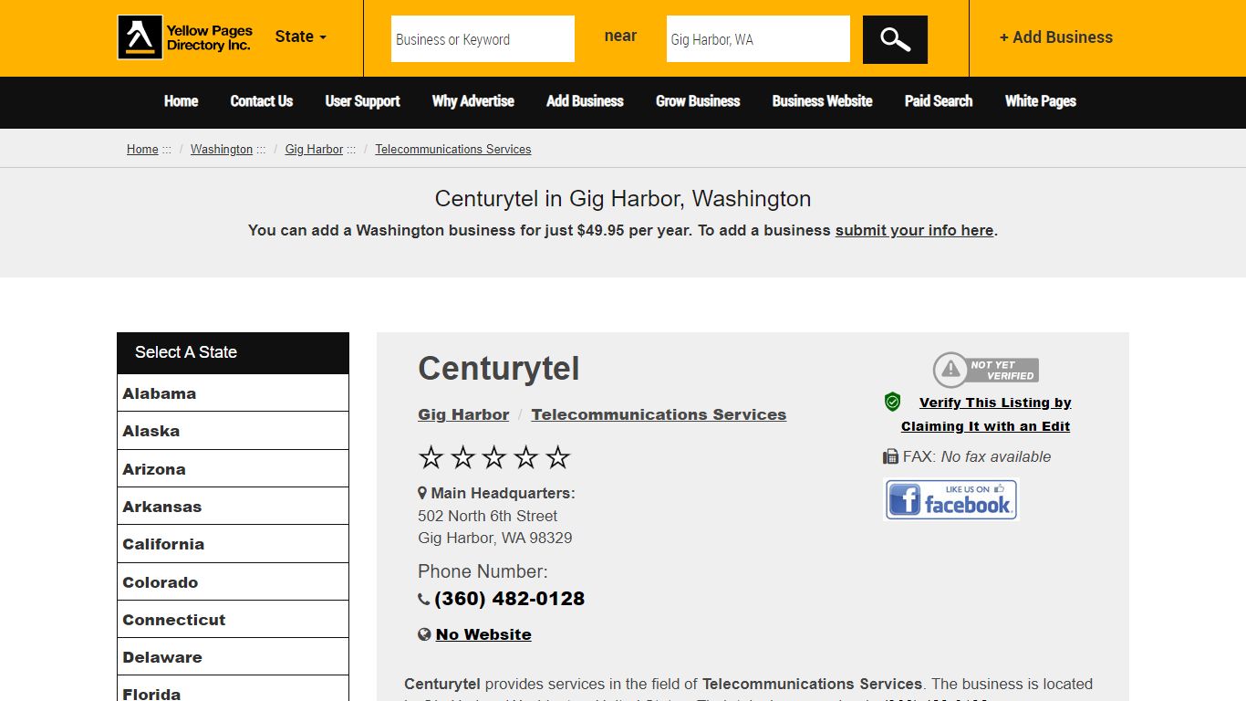 Centurytel in Gig Harbor, WA - by Yellow Pages Directory Inc.